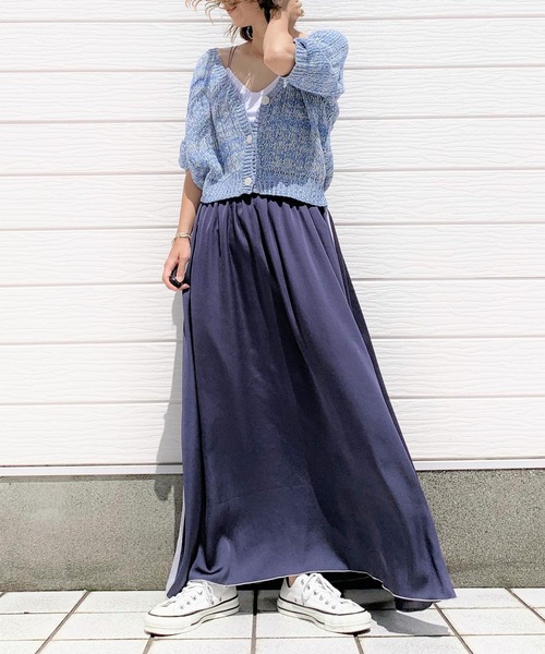 Q(キュー)の「MIX ざっくりショートカーデ(カーディガン/ボレロ・レディース・ライトブルー/オレンジ・MEDIUM)」の14枚目の写真