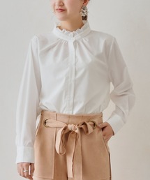 ネックフリル裾ラウンドシャツ