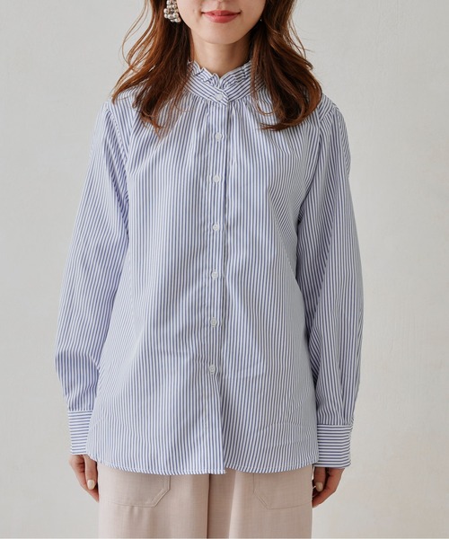 Chez toi（シェトワ）の「ネックフリル裾ラウンドシャツ（シャツ/ブラウス・レディース・オフホワイト/ブルー・FREE）」の12枚目の写真