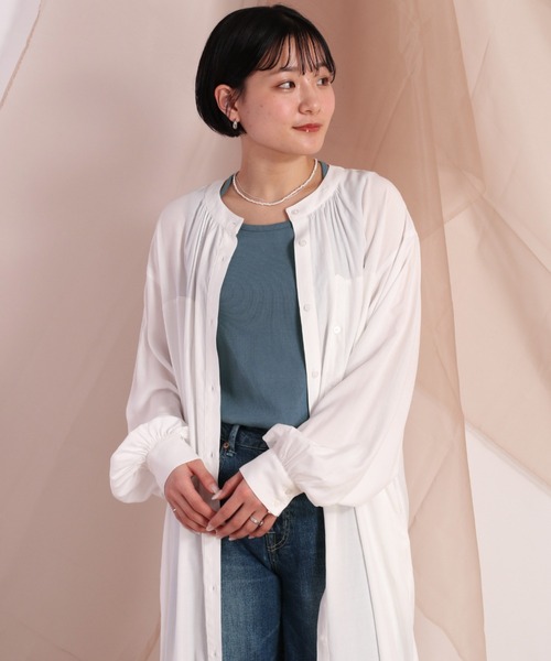 cepo（セポ）の「ビックポケットシャーリングワンピース（シャツワンピース・レディース・ブラック/オフホワイト/イエロー・M）」の8枚目の写真