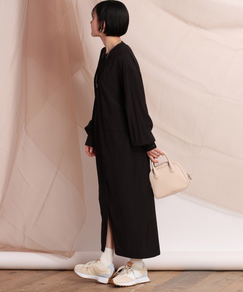 cepo（セポ）の「ビックポケットシャーリングワンピース（シャツワンピース・レディース・ブラック/オフホワイト/イエロー・M）」の10枚目の写真