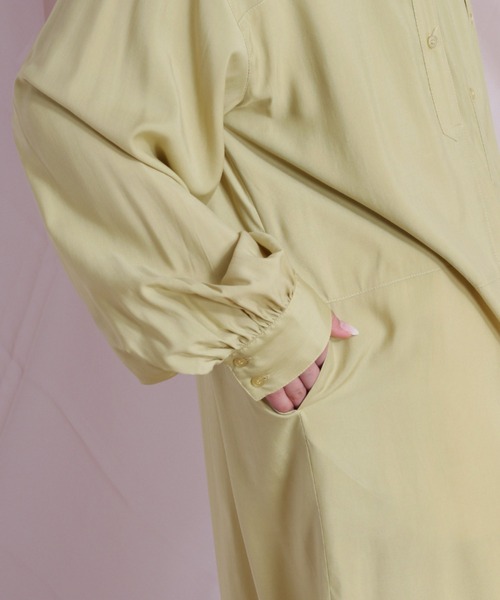 cepo（セポ）の「ビックポケットシャーリングワンピース（シャツワンピース・レディース・ブラック/オフホワイト/イエロー・M）」の9枚目の写真