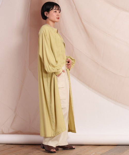 cepo（セポ）の「ビックポケットシャーリングワンピース（シャツワンピース・レディース・ブラック/オフホワイト/イエロー・M）」の12枚目の写真