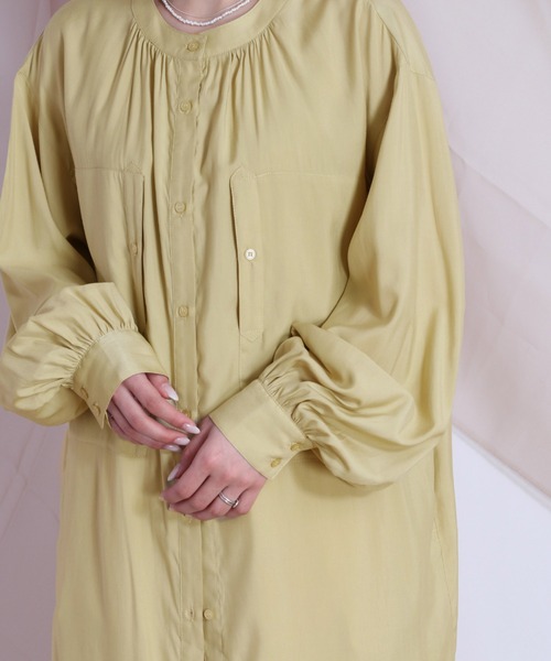 cepo（セポ）の「ビックポケットシャーリングワンピース（シャツワンピース・レディース・ブラック/オフホワイト/イエロー・M）」の14枚目の写真
