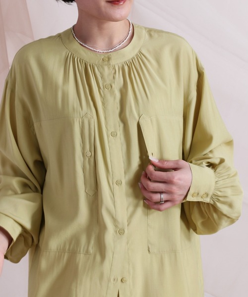 cepo（セポ）の「ビックポケットシャーリングワンピース（シャツワンピース・レディース・ブラック/オフホワイト/イエロー・M）」の16枚目の写真