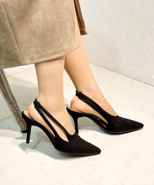 ESPERANZA（エスペランサ）の「レイヤードダブルバックストラップポインテッドミュール（パンプス・レディース・グリーン系その他4/ブラック系2/ピンク系7・LL/S/M/L）」の2枚目の写真