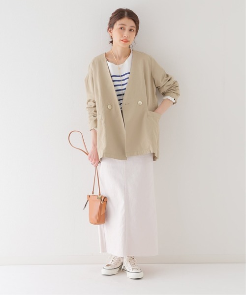 ウォッシャブルツイルストレッチノーカラージャケット