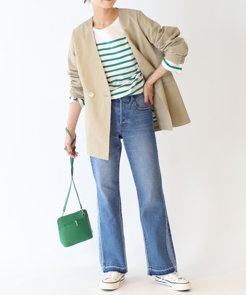 ウォッシャブルツイルストレッチノーカラージャケット