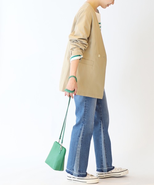 ウォッシャブルツイルストレッチノーカラージャケット