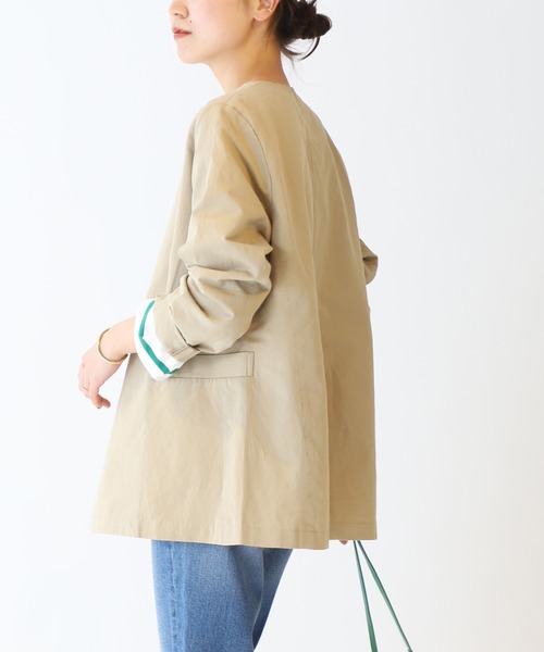 ウォッシャブルツイルストレッチノーカラージャケット