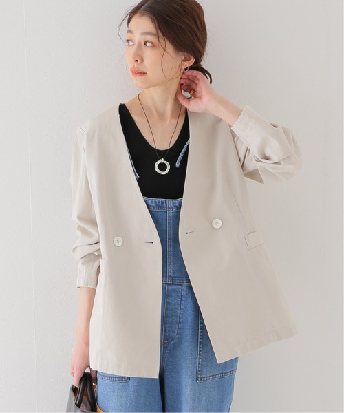 ウォッシャブルツイルストレッチノーカラージャケット
