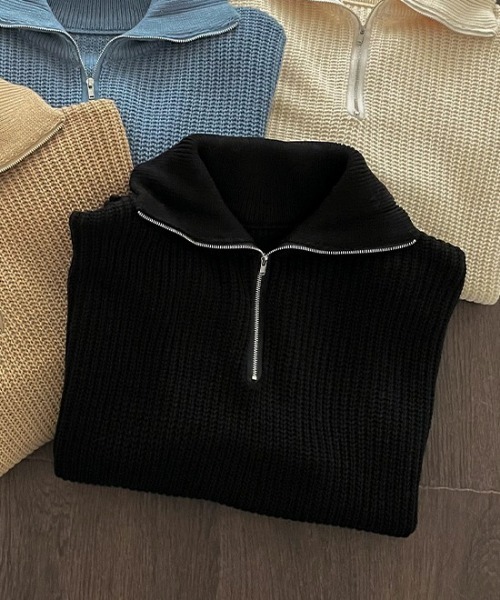 BEIDELLI（ベイデリー）の「[BELLIDE MADE] ルーズフィットワッフルハーフジップニット（ニット/セーター・レディース・ブラック/グレー/スカイブルー・FREE）」の2枚目の写真