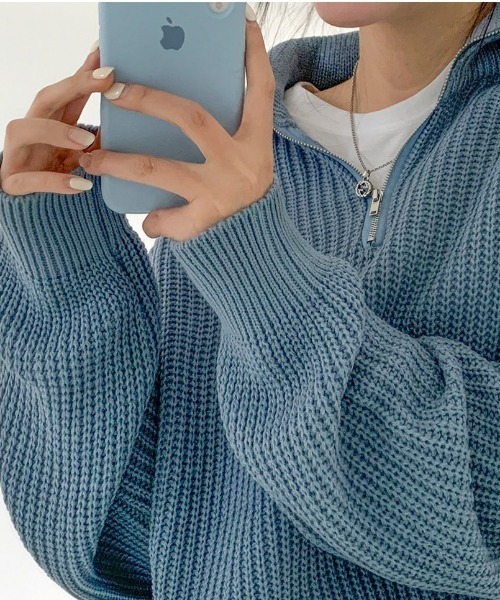 BEIDELLI（ベイデリー）の「[BELLIDE MADE] ルーズフィットワッフルハーフジップニット（ニット/セーター・レディース・ブラック/グレー/スカイブルー・FREE）」の8枚目の写真