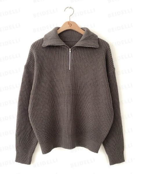 BEIDELLI（ベイデリー）の「[BELLIDE MADE] ルーズフィットワッフルハーフジップニット（ニット/セーター・レディース・ブラック/グレー/スカイブルー・FREE）」の13枚目の写真