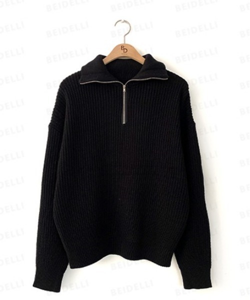 BEIDELLI（ベイデリー）の「[BELLIDE MADE] ルーズフィットワッフルハーフジップニット（ニット/セーター・レディース・ブラック/グレー/スカイブルー・FREE）」の14枚目の写真