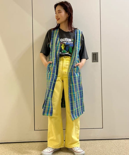 RODEO CROWNS WIDE BOWL(ロデオクラウンズワイドボウル)の「チェックノースリーブジレ(ベスト・レディース・ブルー系その他3/グリーン系その他・FREE)」の1枚目の写真