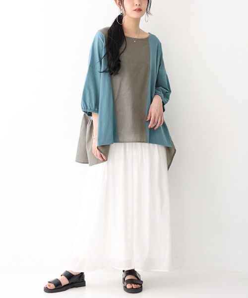 osharewalker（オシャレウォーカー）の「【廃盤】『配色異素材切替アシメカットソー』（Tシャツ/カットソー・レディース・ブラック/杢グレー/グレイッシュブルー・FREE）」の10枚目の写真