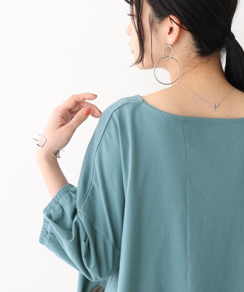 osharewalker（オシャレウォーカー）の「【廃盤】『配色異素材切替アシメカットソー』（Tシャツ/カットソー・レディース・ブラック/杢グレー/グレイッシュブルー・FREE）」の12枚目の写真