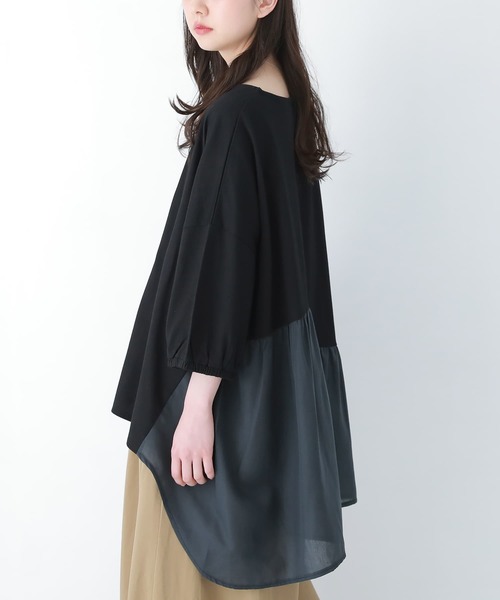 osharewalker（オシャレウォーカー）の「【廃盤】『配色異素材切替アシメカットソー』（Tシャツ/カットソー・レディース・ブラック/杢グレー/グレイッシュブルー・FREE）」の13枚目の写真