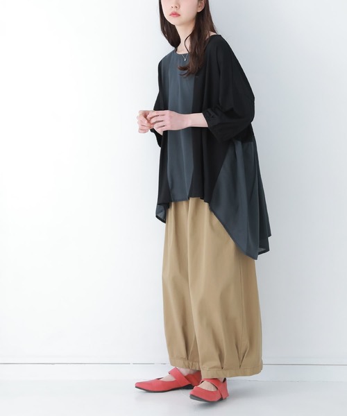 osharewalker（オシャレウォーカー）の「【廃盤】『配色異素材切替アシメカットソー』（Tシャツ/カットソー・レディース・ブラック/杢グレー/グレイッシュブルー・FREE）」の15枚目の写真