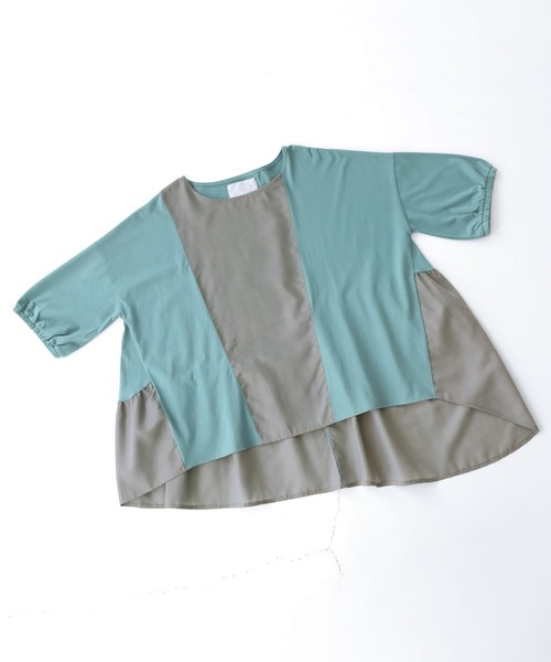 osharewalker（オシャレウォーカー）の「【廃盤】『配色異素材切替アシメカットソー』（Tシャツ/カットソー・レディース・ブラック/杢グレー/グレイッシュブルー・FREE）」の18枚目の写真