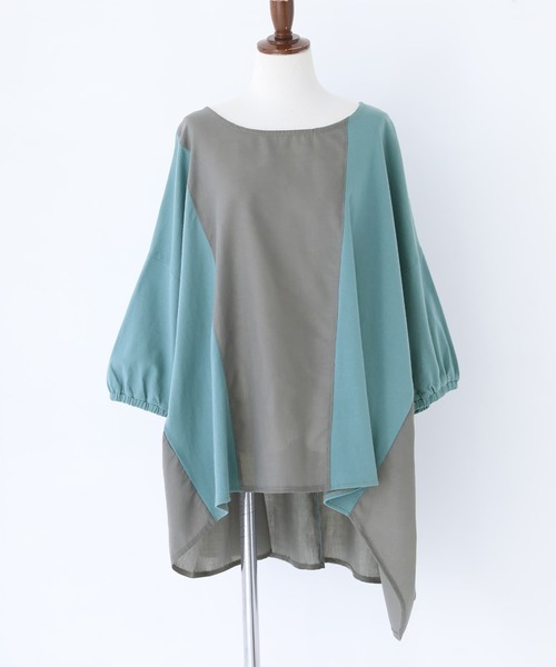 osharewalker（オシャレウォーカー）の「【廃盤】『配色異素材切替アシメカットソー』（Tシャツ/カットソー・レディース・ブラック/杢グレー/グレイッシュブルー・FREE）」の19枚目の写真