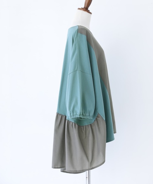 osharewalker（オシャレウォーカー）の「【廃盤】『配色異素材切替アシメカットソー』（Tシャツ/カットソー・レディース・ブラック/杢グレー/グレイッシュブルー・FREE）」の20枚目の写真