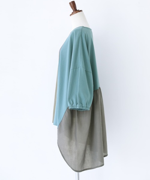 osharewalker（オシャレウォーカー）の「【廃盤】『配色異素材切替アシメカットソー』（Tシャツ/カットソー・レディース・ブラック/杢グレー/グレイッシュブルー・FREE）」の22枚目の写真