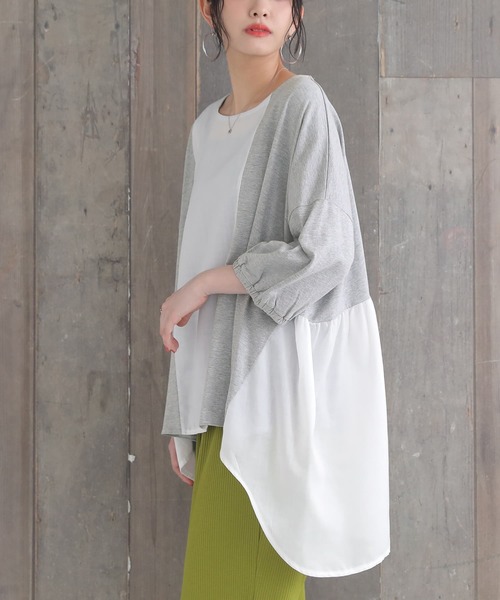 osharewalker（オシャレウォーカー）の「【廃盤】『配色異素材切替アシメカットソー』（Tシャツ/カットソー・レディース・ブラック/杢グレー/グレイッシュブルー・FREE）」の6枚目の写真