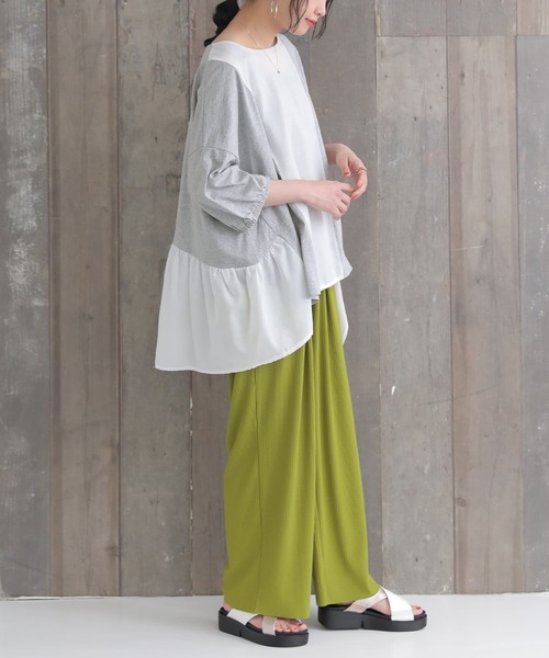 osharewalker（オシャレウォーカー）の「【廃盤】『配色異素材切替アシメカットソー』（Tシャツ/カットソー・レディース・ブラック/杢グレー/グレイッシュブルー・FREE）」の7枚目の写真