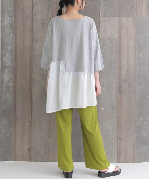 osharewalker（オシャレウォーカー）の「【廃盤】『配色異素材切替アシメカットソー』（Tシャツ/カットソー・レディース・ブラック/杢グレー/グレイッシュブルー・FREE）」の8枚目の写真