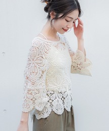 coca（coca） | クロシェフレアスリーブトップス(Tシャツ/カットソー)