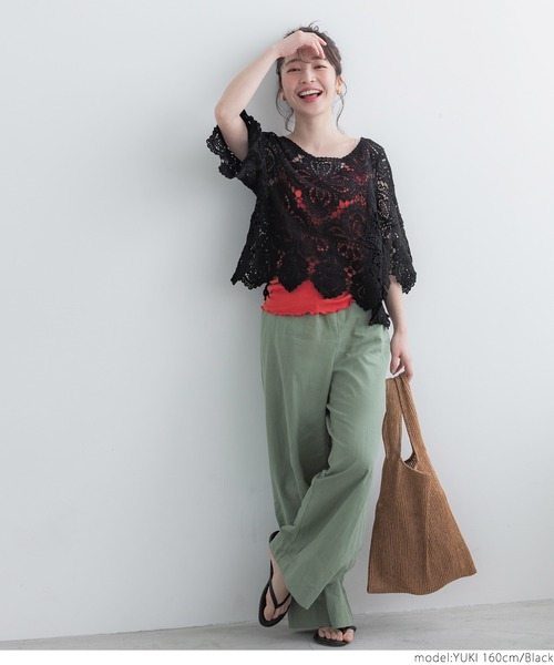 coca（coca）（コカ）の「クロシェフレアスリーブトップス（Tシャツ/カットソー・レディース・ブラック/アイボリー・ONE SIZE）」の15枚目の写真