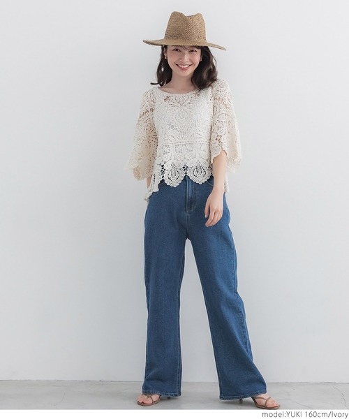 coca（coca）（コカ）の「クロシェフレアスリーブトップス（Tシャツ/カットソー・レディース・ブラック/アイボリー・ONE SIZE）」の7枚目の写真