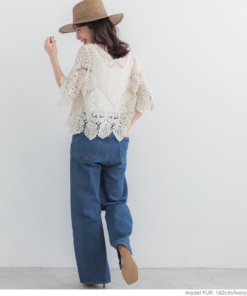 coca（coca）（コカ）の「クロシェフレアスリーブトップス（Tシャツ/カットソー・レディース・ブラック/アイボリー・ONE SIZE）」の16枚目の写真