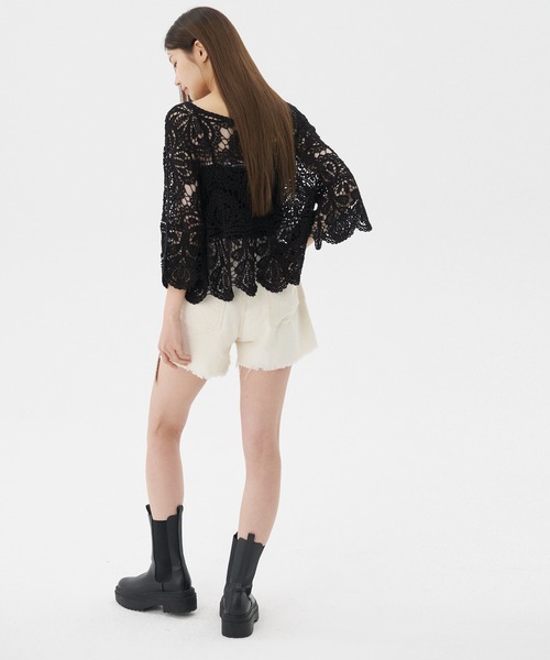 coca（coca）（コカ）の「クロシェフレアスリーブトップス（Tシャツ/カットソー・レディース・ブラック/アイボリー・ONE SIZE）」の19枚目の写真