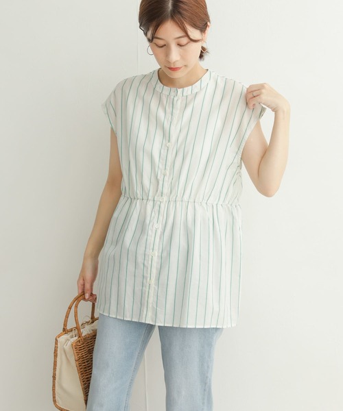 URBAN RESEARCH DOORS（アーバンリサーチドアーズ）の「ウエストギャザーストライプシャツ（シャツ/ブラウス・レディース・ブルー/グリーン・MEDIUM）」の6枚目の写真