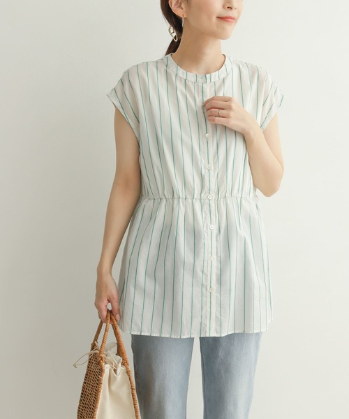 URBAN RESEARCH DOORS（アーバンリサーチドアーズ）の「ウエストギャザーストライプシャツ（シャツ/ブラウス・レディース・ブルー/グリーン・MEDIUM）」の14枚目の写真