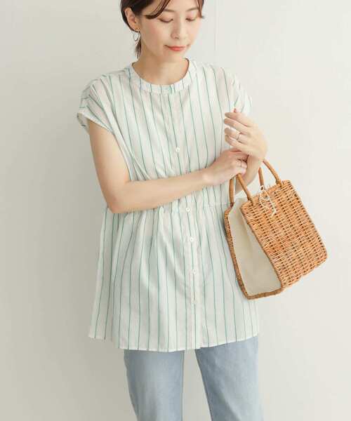 URBAN RESEARCH DOORS（アーバンリサーチドアーズ）の「ウエストギャザーストライプシャツ（シャツ/ブラウス・レディース・ブルー/グリーン・MEDIUM）」の10枚目の写真