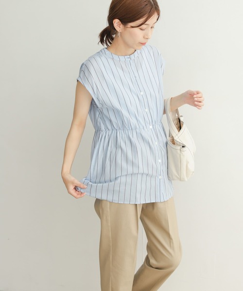 URBAN RESEARCH DOORS（アーバンリサーチドアーズ）の「ウエストギャザーストライプシャツ（シャツ/ブラウス・レディース・ブルー/グリーン・MEDIUM）」の15枚目の写真