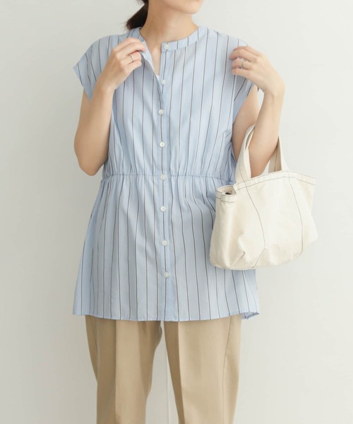 URBAN RESEARCH DOORS（アーバンリサーチドアーズ）の「ウエストギャザーストライプシャツ（シャツ/ブラウス・レディース・ブルー/グリーン・MEDIUM）」の11枚目の写真