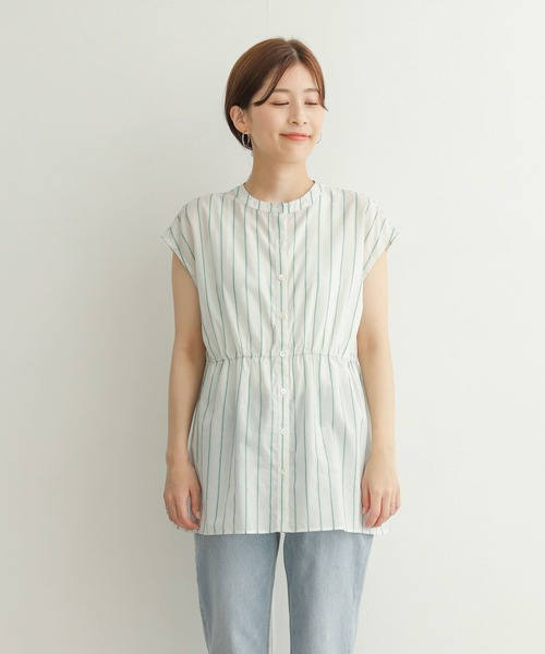 URBAN RESEARCH DOORS（アーバンリサーチドアーズ）の「ウエストギャザーストライプシャツ（シャツ/ブラウス・レディース・ブルー/グリーン・MEDIUM）」の16枚目の写真