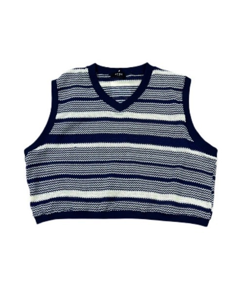 Chikashitsu +（チカシツプラス）の「【Chikashitsu +/チカシツプラス】cropped box border vest/クロップドベスト 短丈ベスト ボーダーベスト Vネックベスト 重ね着 レイヤード ショートベスト（ベスト・メンズ・ブルー/ブラック・ONE SIZE）」の20枚目の写真