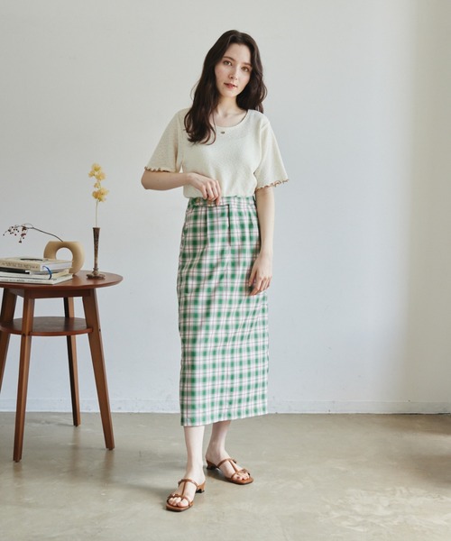 idem（イデム）の「pop check skirt/チェックナロースカート【Sサイズ