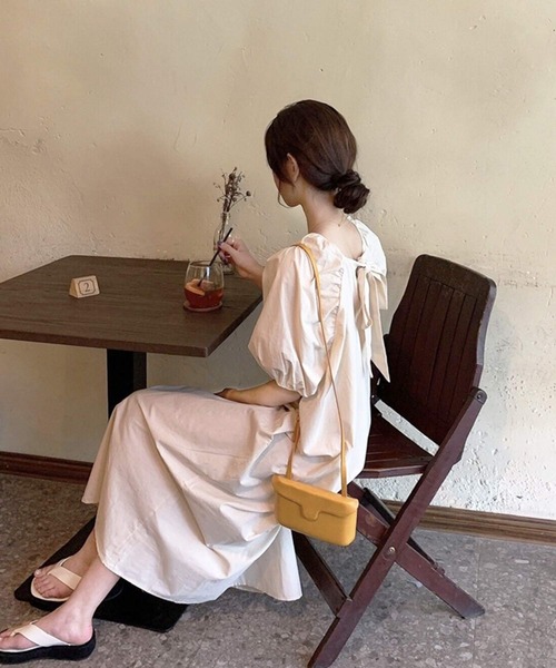 セール】ワンピース 夏 ロング丈 半袖 バックリボン