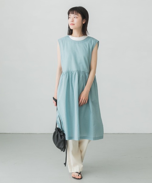 かぐれ（カグレ）の「コットンサッカー2WAYワンピース（ワンピース・レディース・ブルー/アイボリー・FREE）」の11枚目の写真