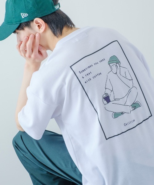 improves(インプローブス)の「イラスト バックプリント&刺しゅう 半袖Tシャツ(Tシャツ/カットソー・メンズ・ホワイト系その他/レッド/ラベンダー/グリーン/スミクロ/ホワイト・LARGE/MEDIUM)」の3枚目の写真