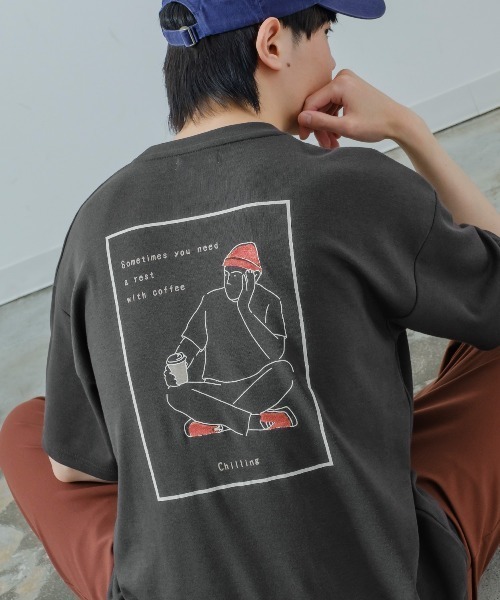 improves(インプローブス)の「イラスト バックプリント&刺しゅう 半袖Tシャツ(Tシャツ/カットソー・メンズ・ホワイト系その他/レッド/ラベンダー/グリーン/スミクロ/ホワイト・LARGE/MEDIUM)」の4枚目の写真