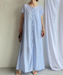 She's Closet（シーズクローゼット）の「前後2wayAラインフレアノースリーブロングストライプシャツワンピース（シャツワンピース）」