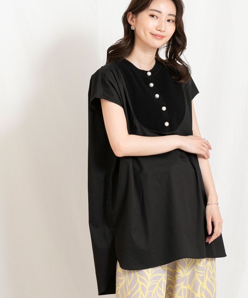 Torrazzo Donna パール付ニットシャツチュニック　トラッゾドンナ Torrazzo Donna（トラッゾドンナ）の「パール付ニットシャツ